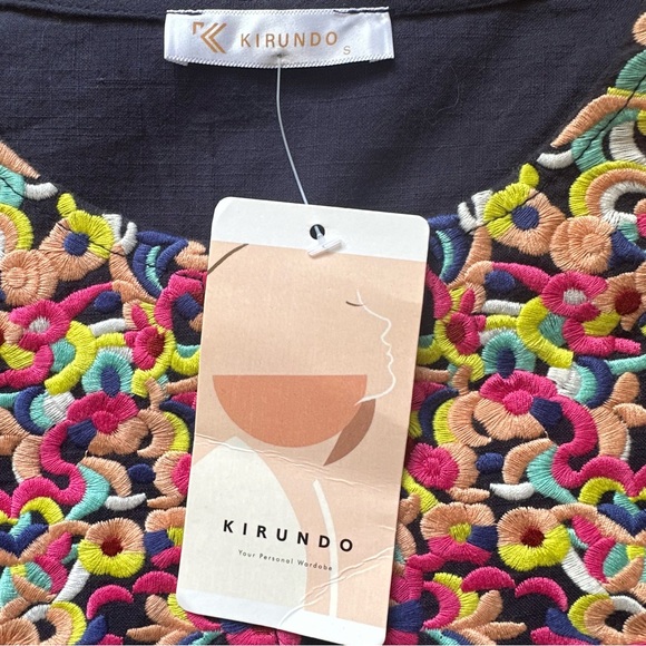 Kirundo |‎ Women’s Embroidered Boho Navy Long Sleeve Mini Dress NWT Size Small - Picture 5 of 9